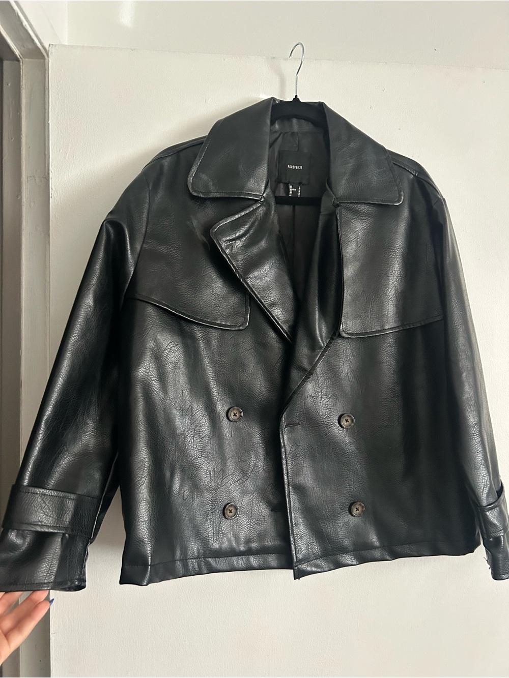 Forever 21 Black Faux Leather Double-Breasted Jacket